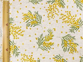 綿麻シーチングプリント「Mimosa Acacia」生成(綿かす残し)