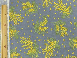 綿麻シーチングプリント「Mimosa Acacia」ブルーグレー