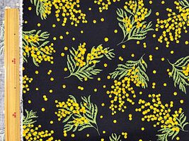 綿麻シーチングプリント「Mimosa Acacia」ブラック