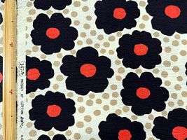 コットンこばやしリップルプリント「エッグフラワー」アイボリー地×ブラック