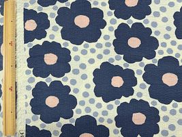 コットンこばやしリップルプリント「エッグフラワー」アイボリー地×ネイビー