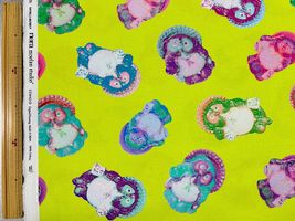 『nora.』シーチングプリント「ビビットカラーの信楽焼たぬき」ネオングリーン