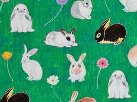 『nora.』野原のうさぎ達のシーチングプリントグリーン系