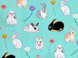 『nora.』野原のうさぎ達のシーチングプリント水色