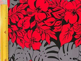 T/Cハワイアンプリント「ハイビスカスボーダー」レッド×ブラック