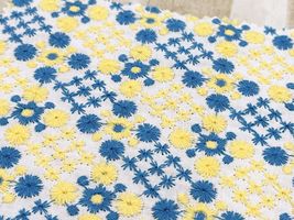 Exclusive Collection 特別な花畑刺しゅうのコットンローンレースイエロー×ブルー