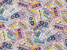 シーチングプリント un/no 「カセットテープ」グレー地