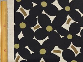 コットンこばやし綿麻キャンバスプリント「よもぎ」生成地×ブラック