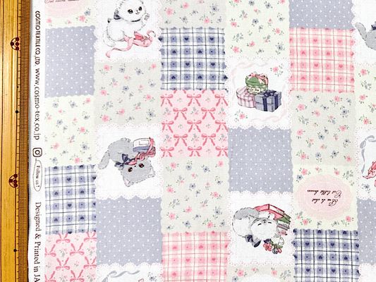 【現品限り特価】パッチワーク調ネコちゃんのオックスプリント