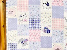 パッチワーク調ネコちゃんのオックスプリント青紫系