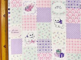 パッチワーク調ネコちゃんのオックスプリントラベンダー×グリーン系