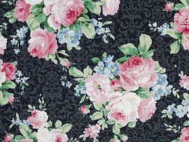 ダマスクローズの綿麻キャンバスプリントブラック系