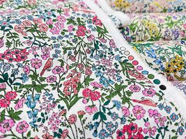 高密度80ローンフラワープリント「小鳥の花園」_拡大イメージ