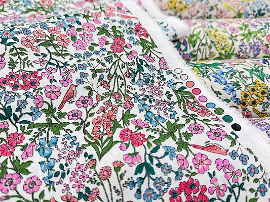 高密度80ローンフラワープリント「小鳥の花園」