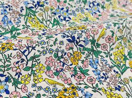 高密度80ローンフラワープリント「小鳥の花園」イエロー系