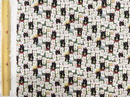 コットンこばやし 綿麻キャンバスプリント「まねきねこ」グリーン