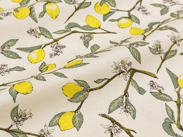 コットンこばやし 枝付き檸檬のツイルプリントアイボリー