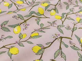 コットンこばやし 枝付き檸檬のツイルプリントピンク