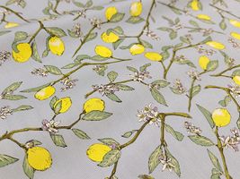 コットンこばやし 枝付き檸檬のツイルプリントブルー