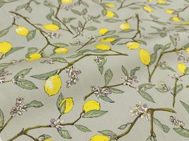 コットンこばやし 枝付き檸檬のツイルプリントグリーン