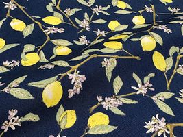コットンこばやし 枝付き檸檬のツイルプリントネイビー
