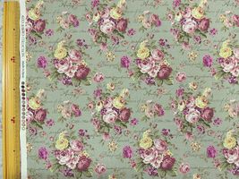 【現品限り特価】華やかな薔薇のロココ調シーチングプリントグリーン