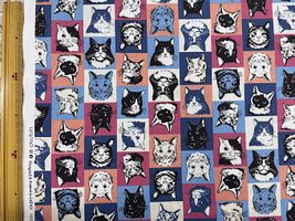 シーチングプリント un/no「ポップアートキャット」ピンク系