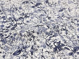 高密度80ローンフラワープリント「水彩ガーデン」淡ネイビー系