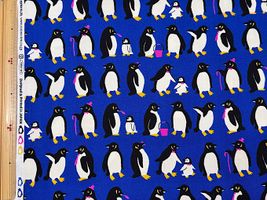 オックスプリント「ペンギンたちの大行進」ブルー