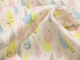 コットンこばやし きらきら雫猫のダブルガーゼプリントアイボリー地