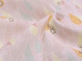 コットンこばやし きらきら雫猫のダブルガーゼプリントピンク地