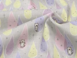 コットンこばやし きらきら雫猫のダブルガーゼプリントグレー地
