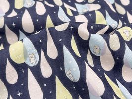 コットンこばやし きらきら雫猫のダブルガーゼプリントネイビー地