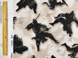 JAPANシーチングプリント「忍者～NINJYA～」ブラック×ベージュ系