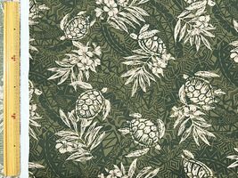 T/Cハワイアンプリント「タートル&トロピカルリーフ」カーキ系