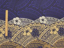 T/Cハワイアンプリント「ハイビスカスパターン」ネイビー×ベージュ