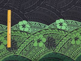 T/Cハワイアンプリント「ハイビスカスパターン」ブラック×グリーン