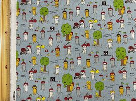 コットンこばやし綿麻キャンバスプリント「猫かぶり」ブルー