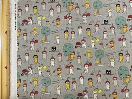 コットンこばやし綿麻キャンバスプリント「猫かぶり」グレー