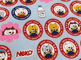 コットンこばやし ペロNEKOちゃんのコットンキャンバスプリントブルー