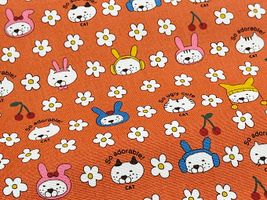 コットンこばやし コットンキャンバスプリント「うさねこ」オレンジ