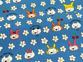 コットンこばやし コットンキャンバスプリント「うさねこ」ブルー