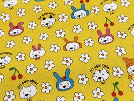 コットンこばやし コットンキャンバスプリント「うさねこ」イエロー