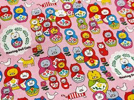 コットンこばやし コットンキャンバスプリント「ネコリョーシカ」ピンク