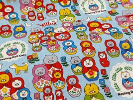 コットンこばやし コットンキャンバスプリント「ネコリョーシカ」ブルー