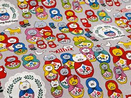 コットンこばやし コットンキャンバスプリント「ネコリョーシカ」グレー