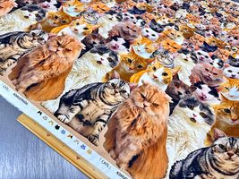 「猫」もりだくさんなシーチングプリントブラウン系