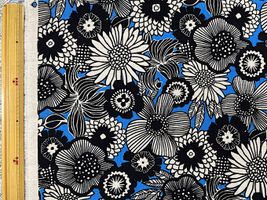 北欧調綿麻キャンバスプリント「Nordic flower」ブルー