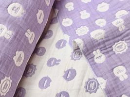 オリジナルふんわり六重ガーゼ「めつきのわるい動物たち」ラベンダー