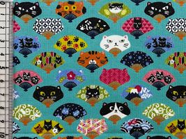 スケアープリント にゃんこだ和「せんすだにゃー」ターコイズ